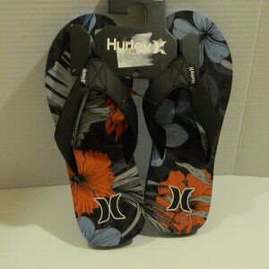 Hurley Mens Flip Flops Summer Pool Beach Sandals Floral Blue Orange NWT